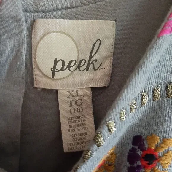 Peek Embroidered Tank Dress Girls XL Gray Kids Metallic Floral Party Sleeveless - Picture 7 of 8